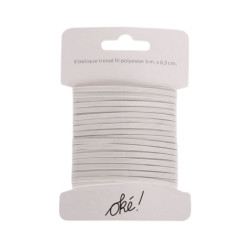 SACHET DE 6 / ELASTIQUE TRESSE POLYESTER BLANC 3 MM. X 5 M.